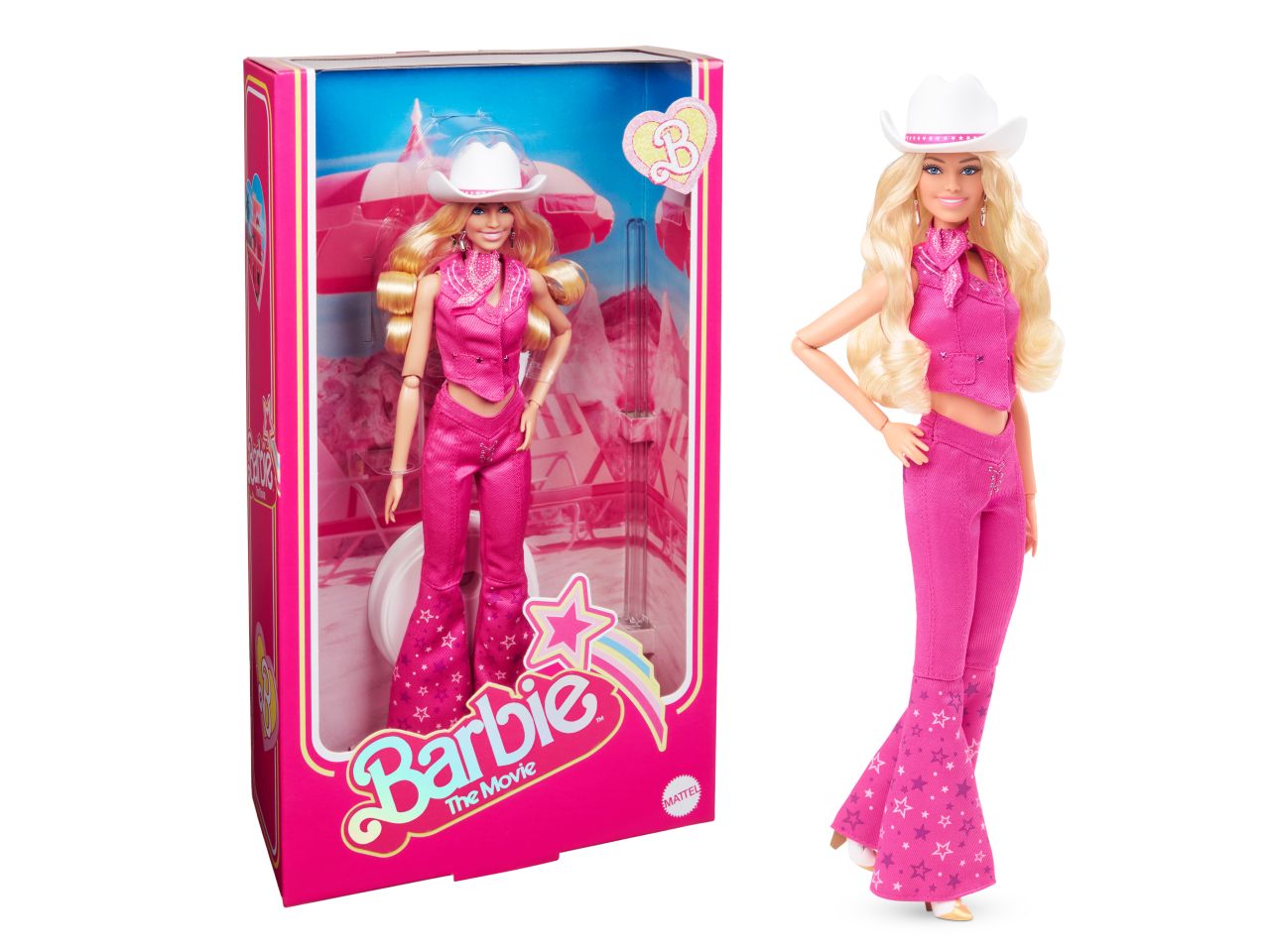 Fashion doll mattel barbie the movie barbie con vestito rosa da western