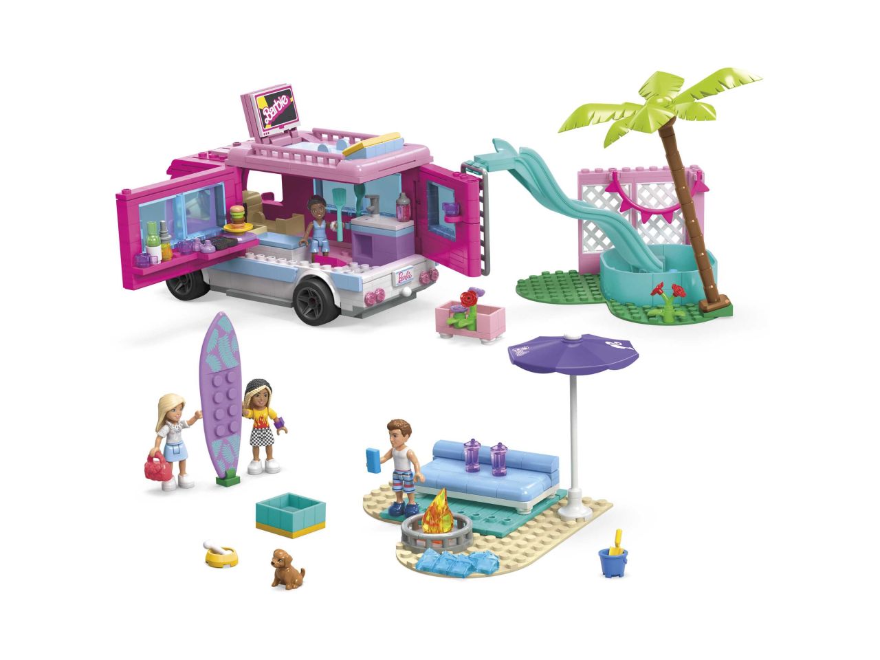 Mattel barbie mega camper dei sogni con 4 micro dolls incluse e tanti accessori da costruire con 580 mattoncini
