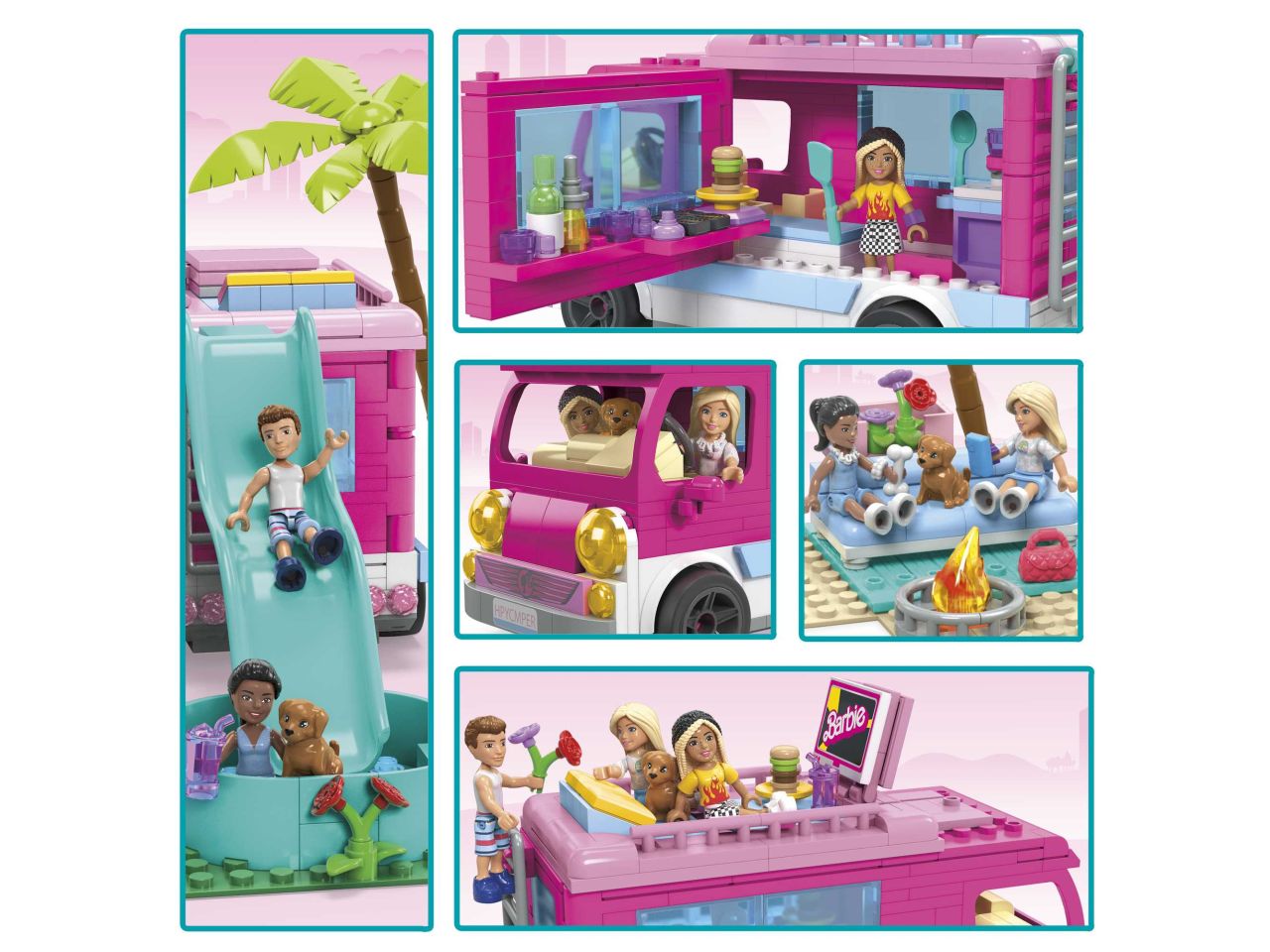 Mattel barbie mega camper dei sogni con 4 micro dolls incluse e tanti accessori da costruire con 580 mattoncini