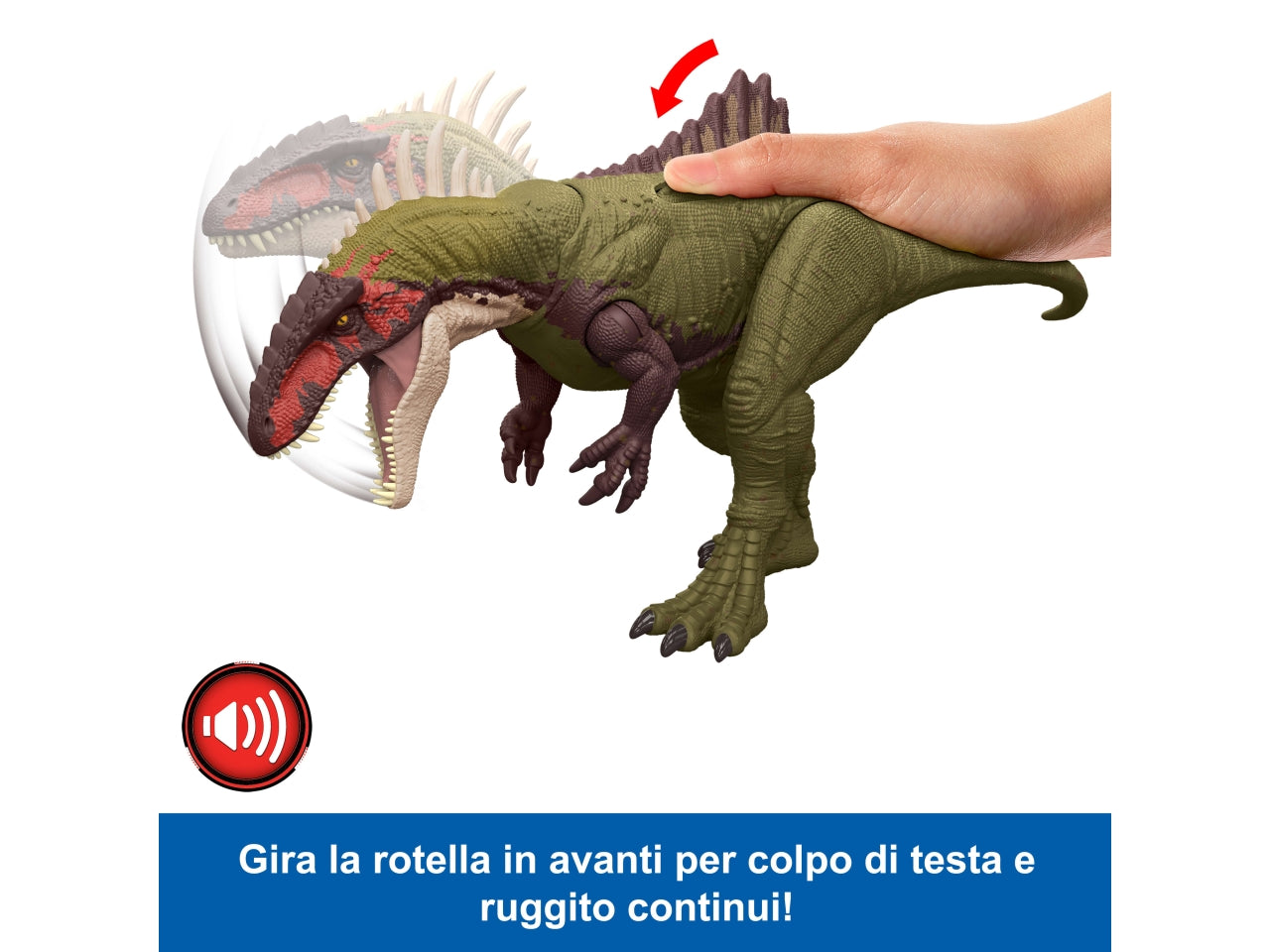 Mattel Jurassic World: Teoria del Caos Netflix - Becklespinax Battaglie Ruggenti dinosauro con elementi sonori e d'azione ruggito colpo di testa furioso e aculei che si estendono 4+ anni HXF52