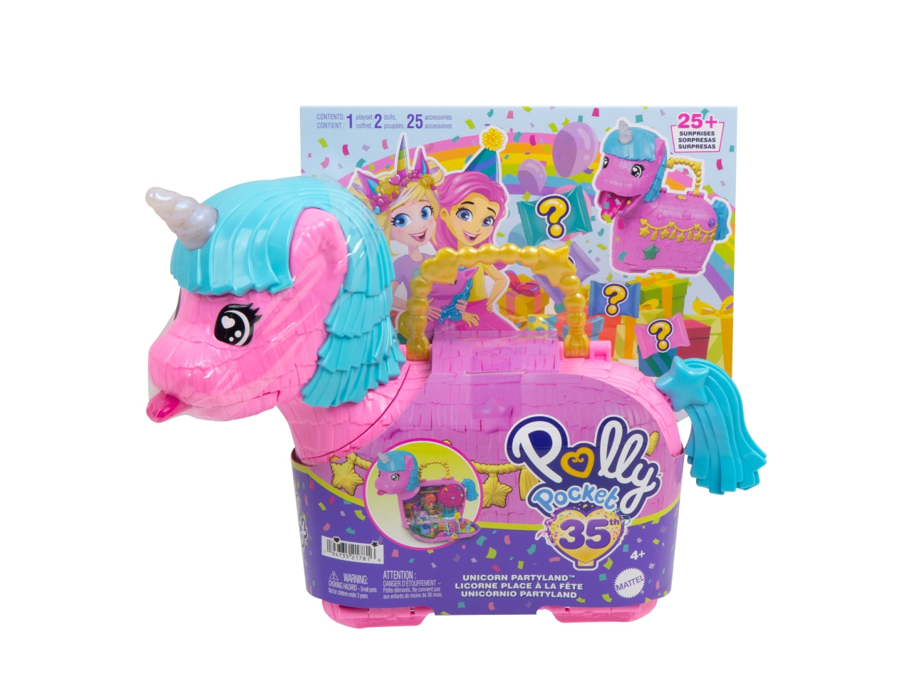Polly Pocket - Festa Unicorno playset con 2 mini bambole e cuccioli include 25+ accessori tra cui una mini pignatta e una mongolfiera giocattolo per bambini 4+ anni HYD96 - Mattel