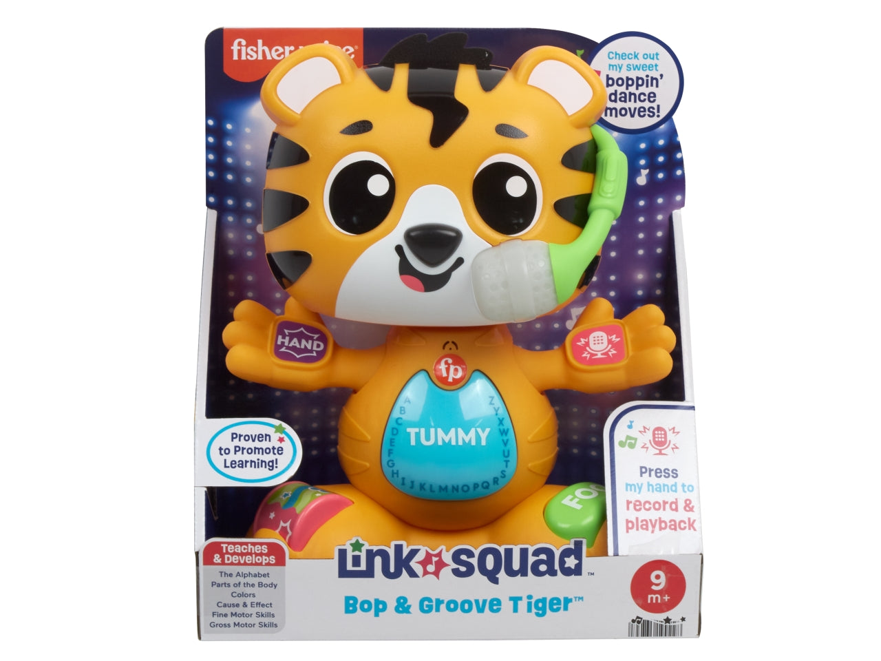 Fisher-Price Animal Band - Carlotta la Tigrotta Prime Scoperte tigre interattiva per l'apprendimento con 50+ canzoni e suoni luci multicolore giocattolo per bambini 9+ mesi HYL04
