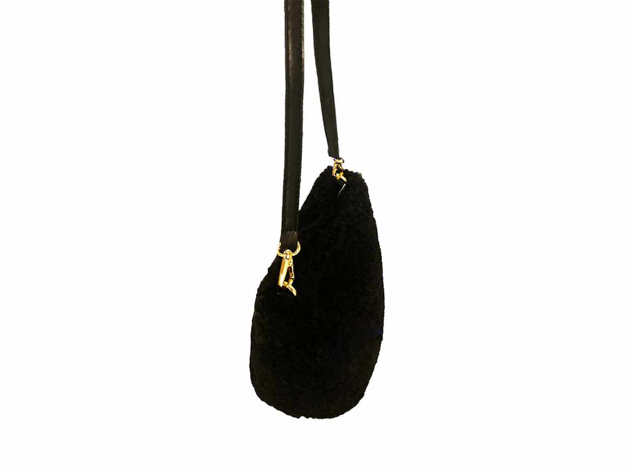 Borsa mano spalla nera in ecopelliccia pecora