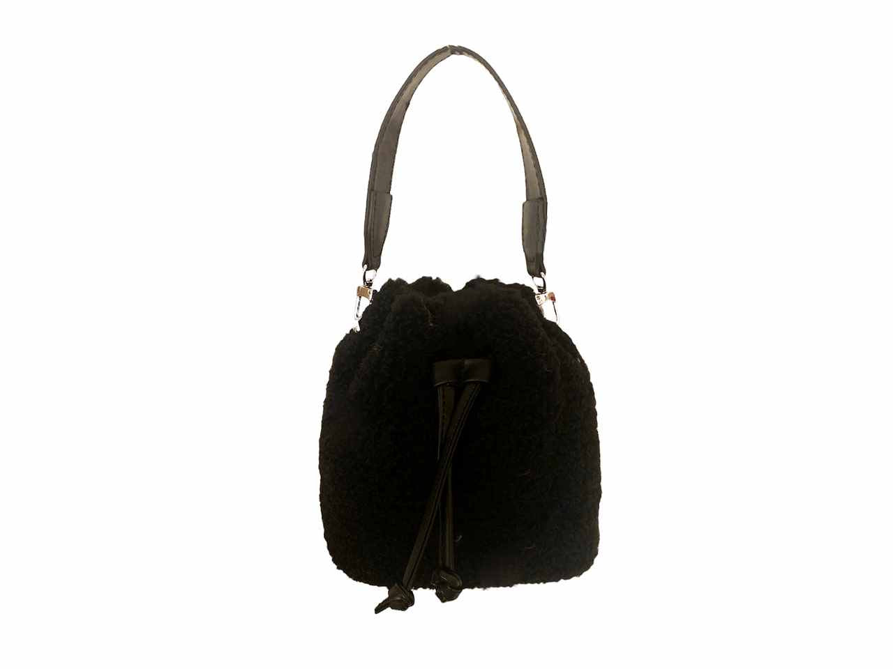 Borsa sacchetto nera in ecopelliccia pecora