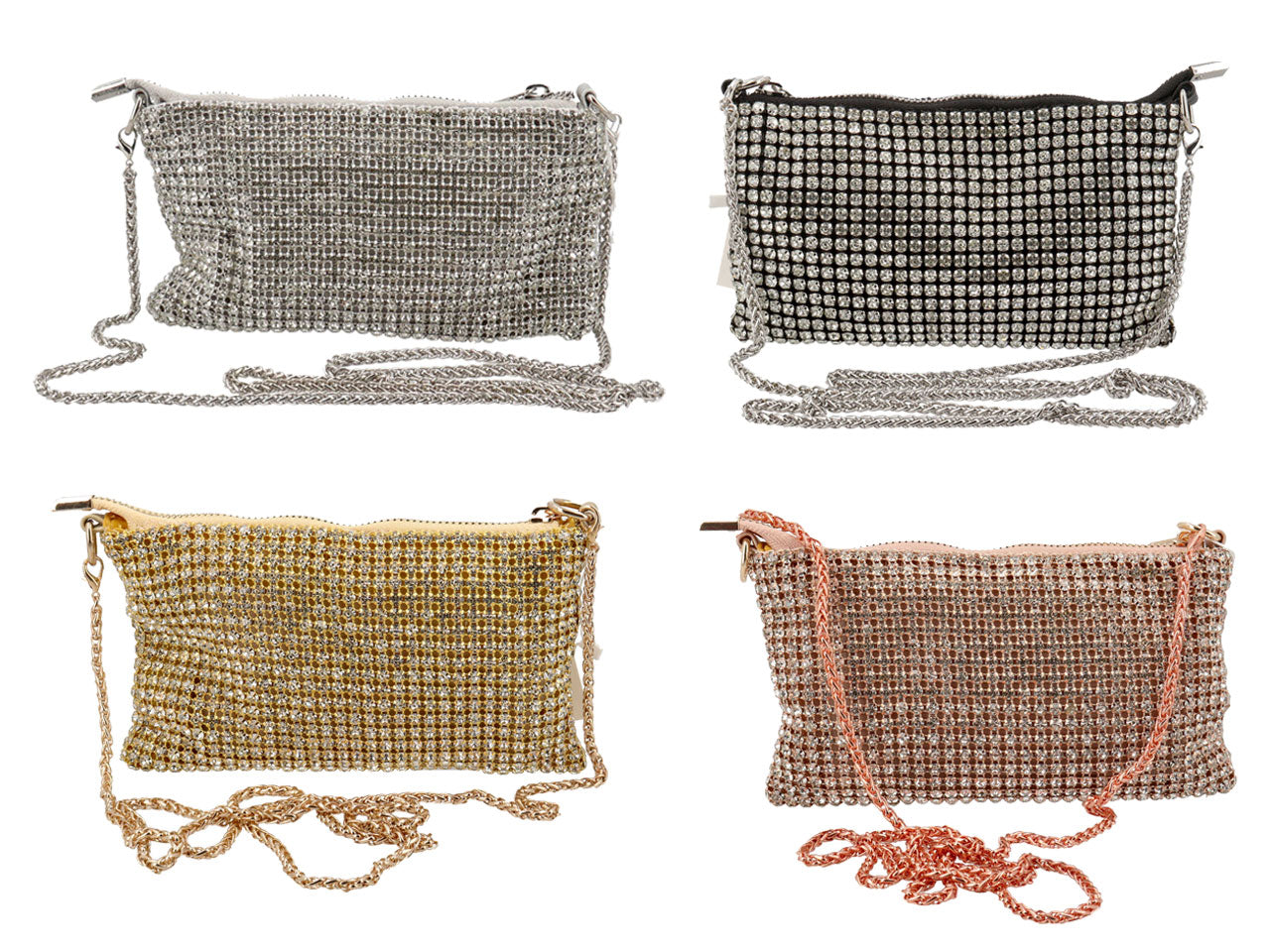 Pochette da sera in tessuto con zirconi e tracolla - disponibili in vari colori