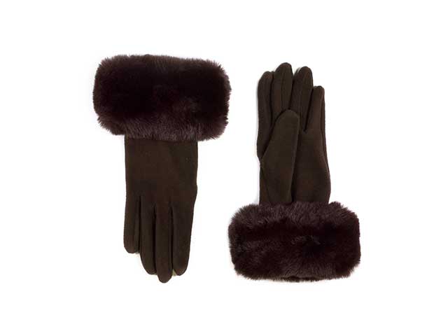 Guanti micropile marrone con bordo ecopelliccia