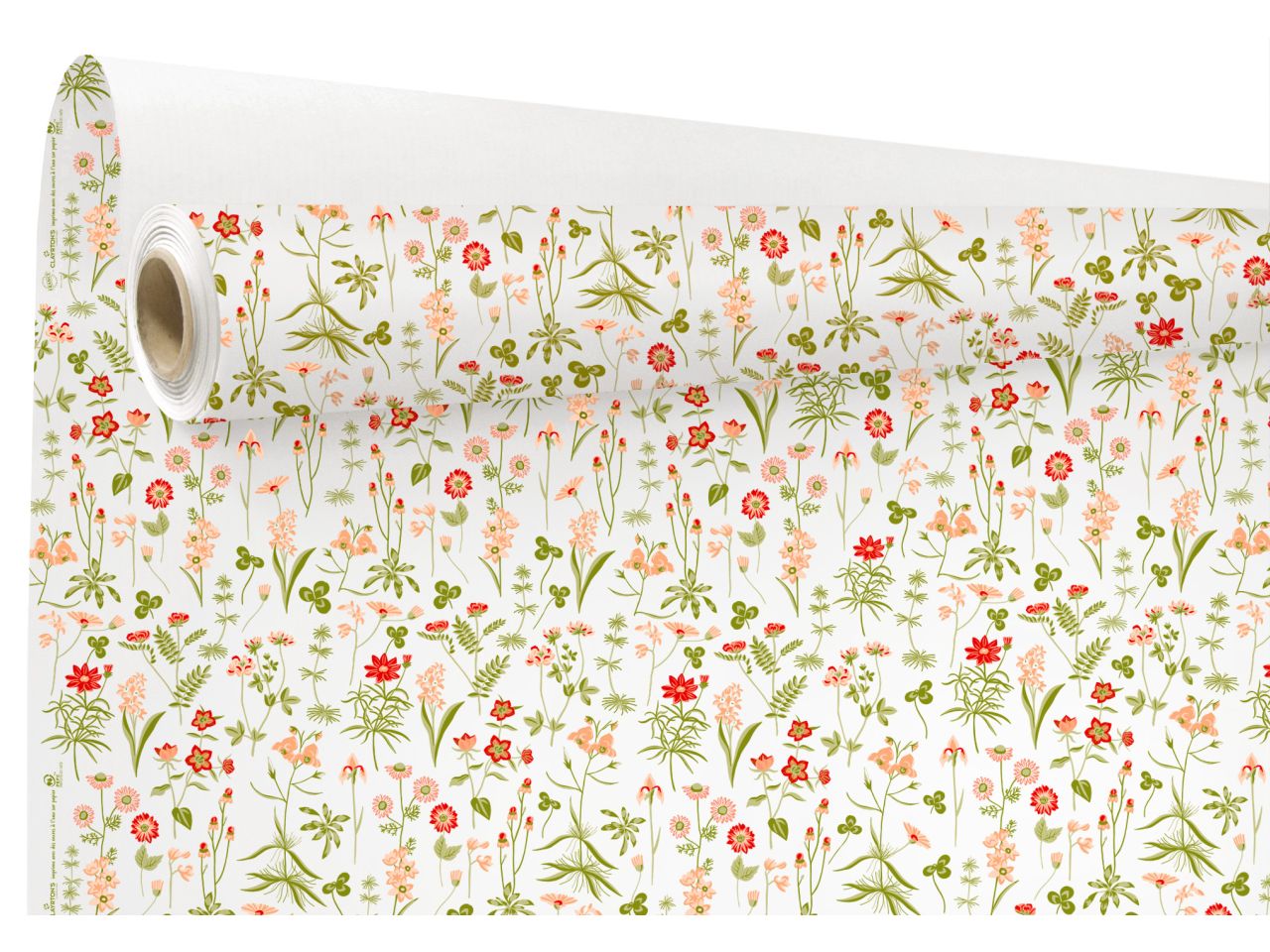 Bobina bianca con decorazioni floreali rosse e rosa misura 40x0,79m