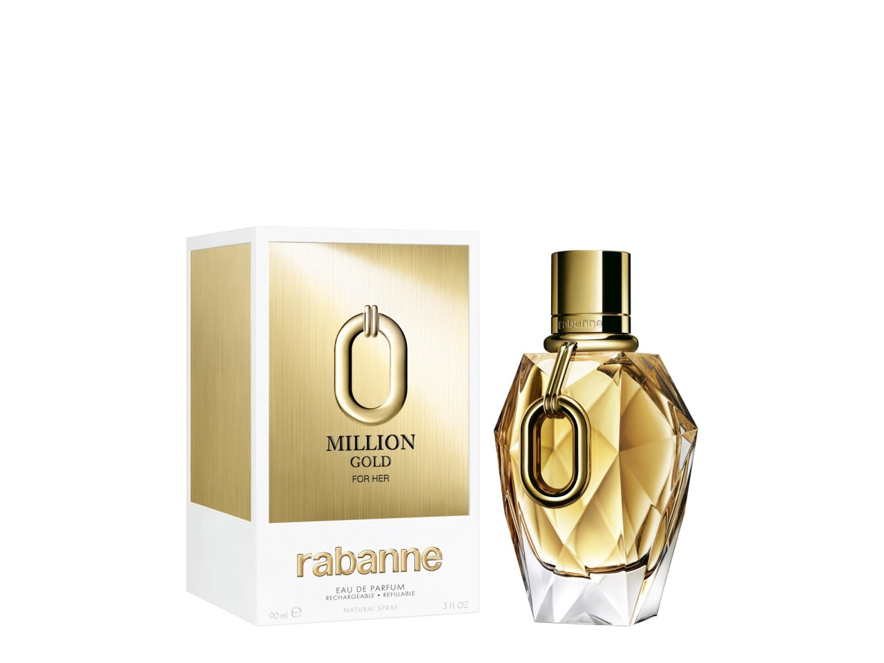 Profumo Donna Rabanne Million Gold For Her Eau De Parfum 90ml, Donna, Flacone ricaricabile, Rosa, Fiore bianco, Muschio $