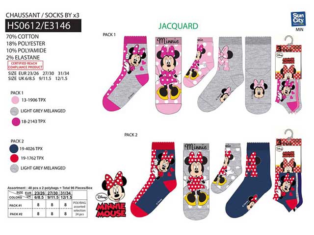 Minnie calzini 3 pezzi hs0612