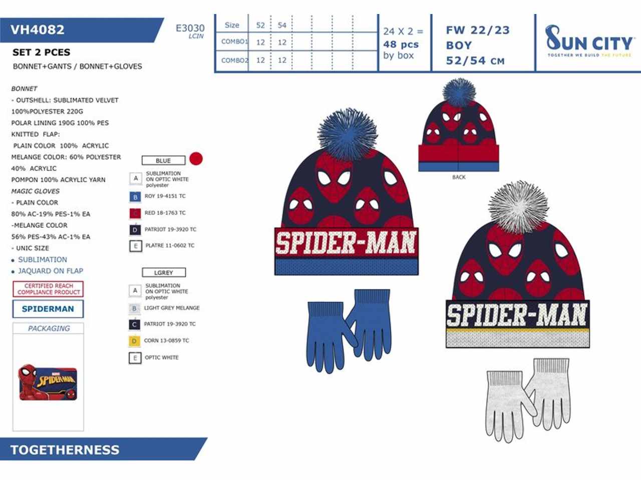 Spiderman set 2 pezzi cappello e guanti taglia 52-54