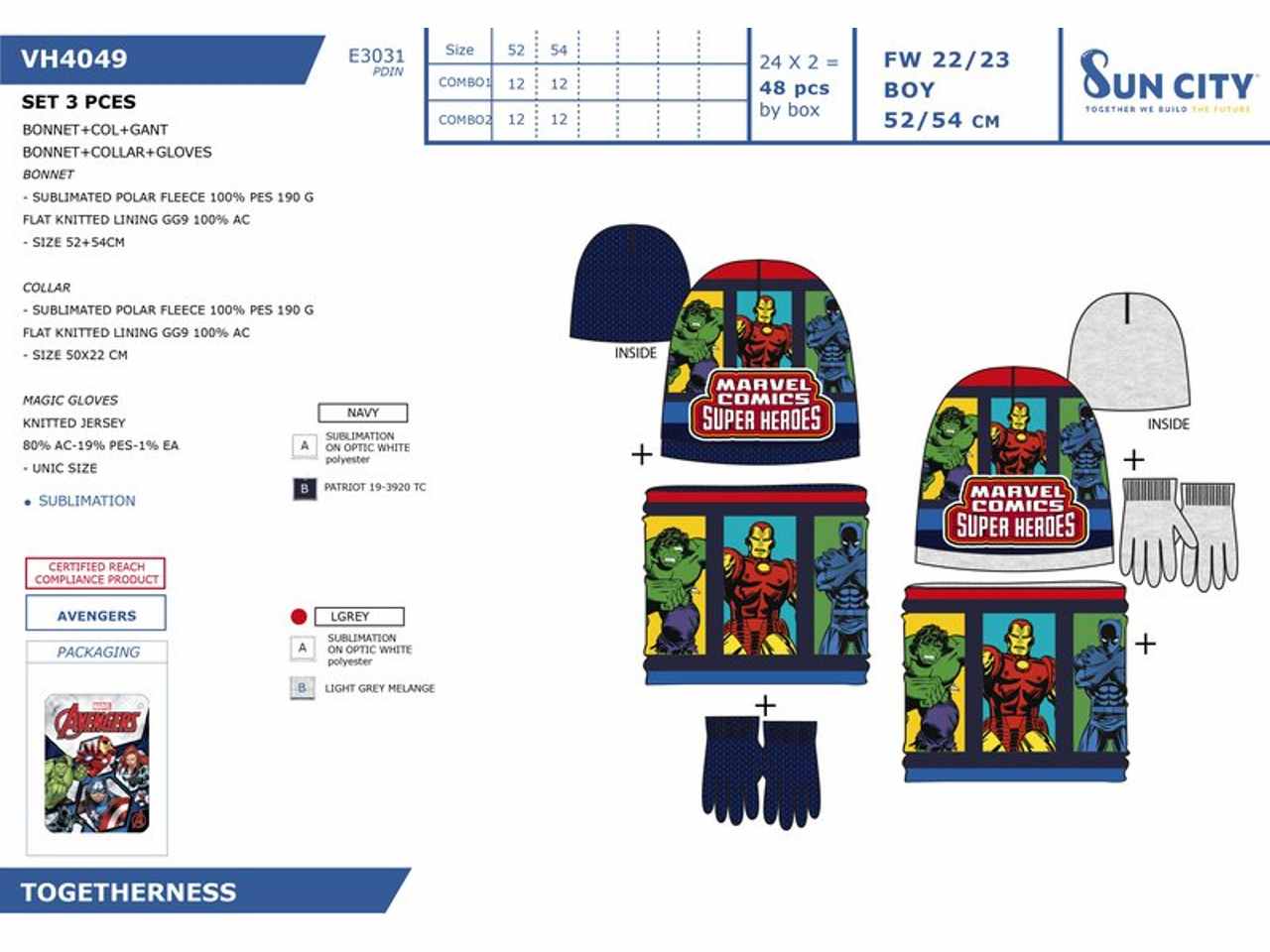 Avengers set 3 pezzi cappello collo e guanti taglie 52-54