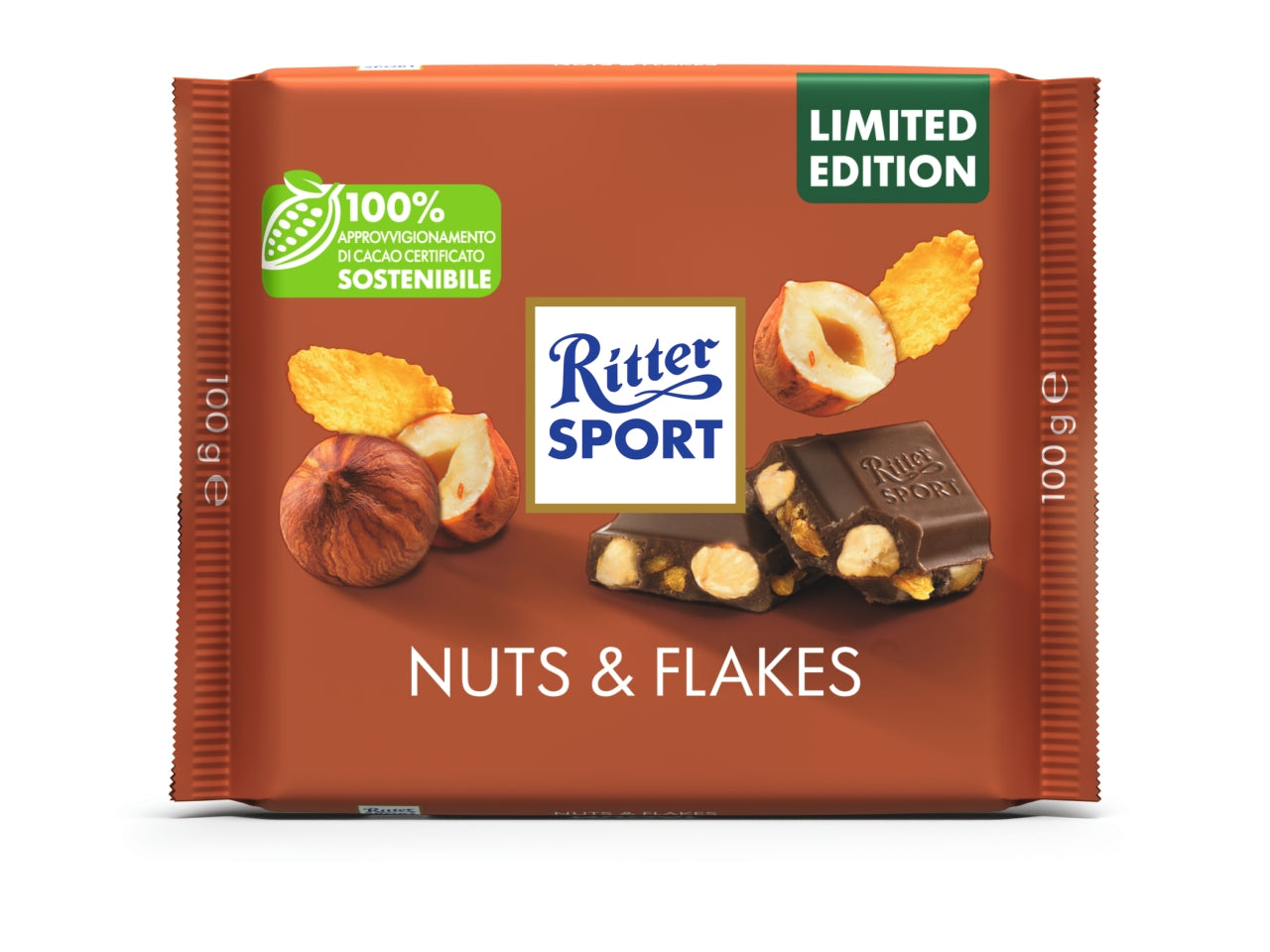 Tavoletta 100gr nuts & flakes cioccolato al latte con nocciole intere e cornflakes
