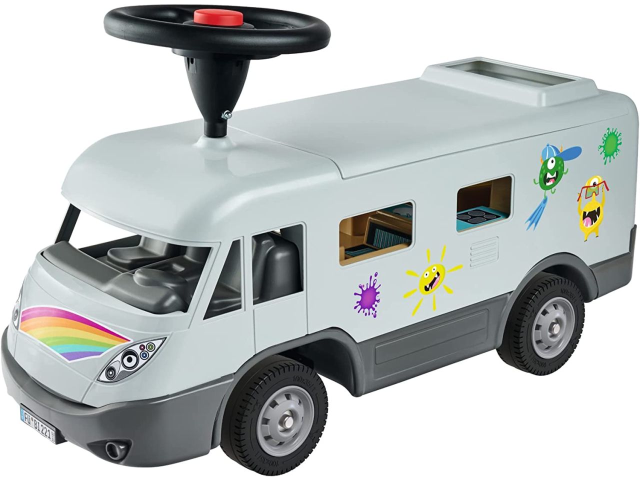 Big tronchesini camper con volante, pneumatici silenziosi, 2-in-1, tetto smontabile, adatto da 2 a 5 anni