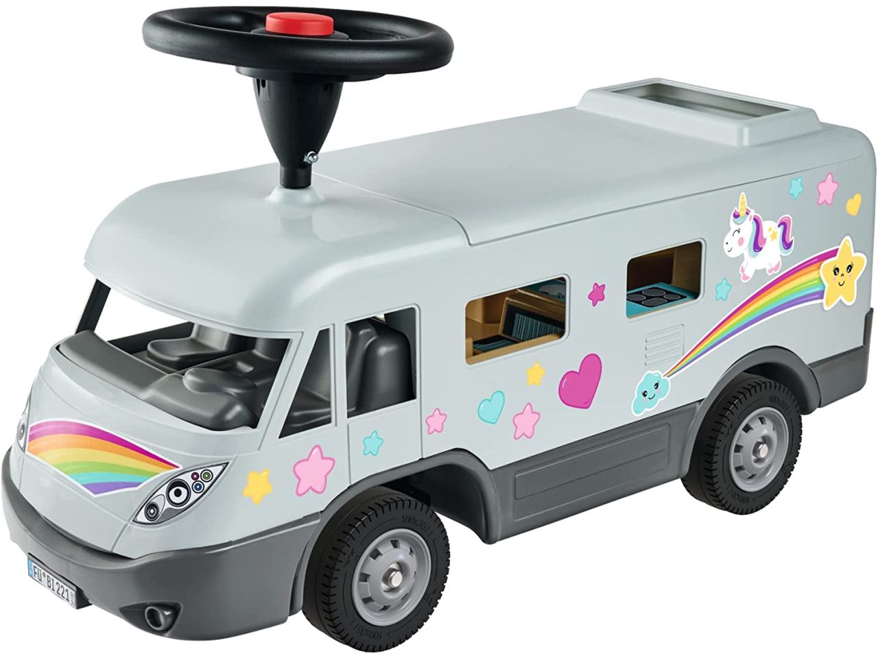 Big tronchesini camper con volante, pneumatici silenziosi, 2-in-1, tetto smontabile, adatto da 2 a 5 anni