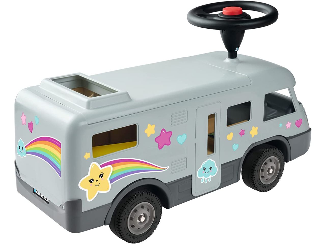 Big tronchesini camper con volante, pneumatici silenziosi, 2-in-1, tetto smontabile, adatto da 2 a 5 anni
