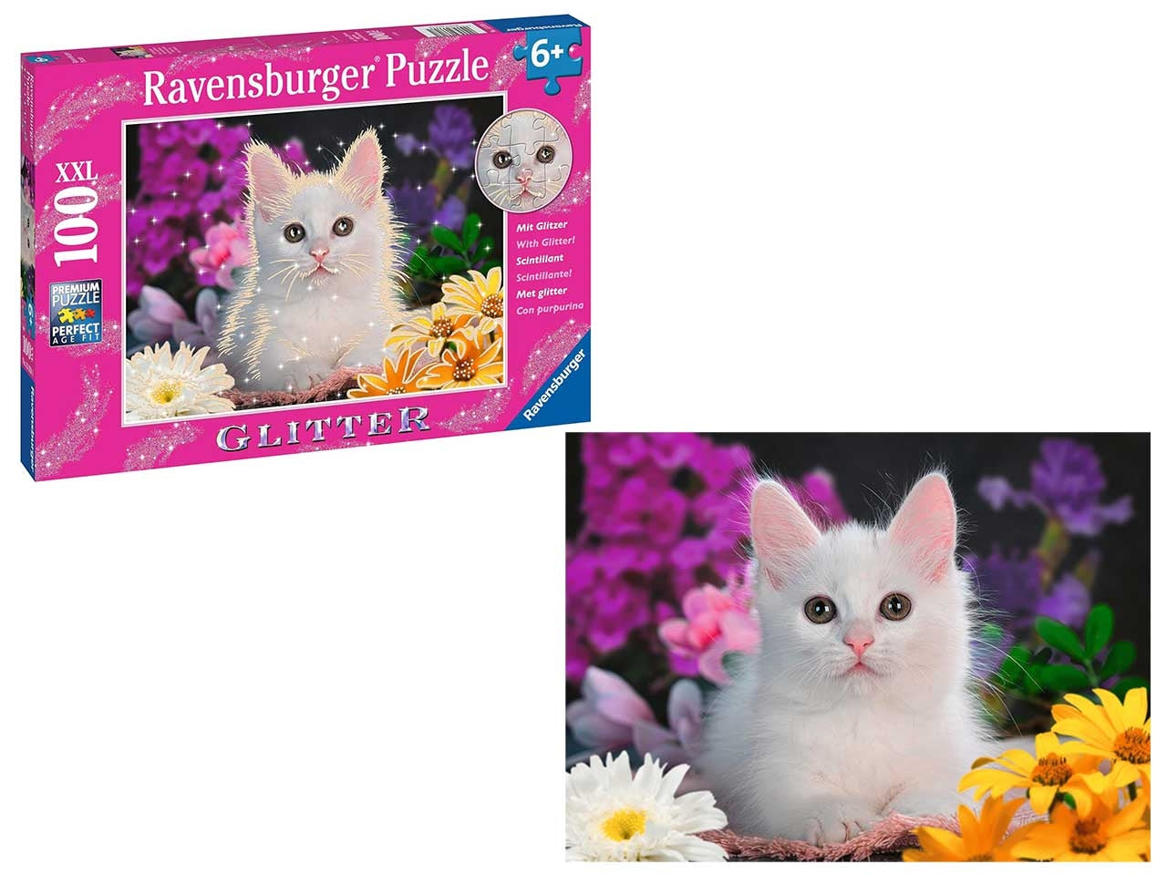 Puzzle Gattino Glitter, 100 Pezzi XXL, Età Raccomandata 6+ Anni - Ravensburger