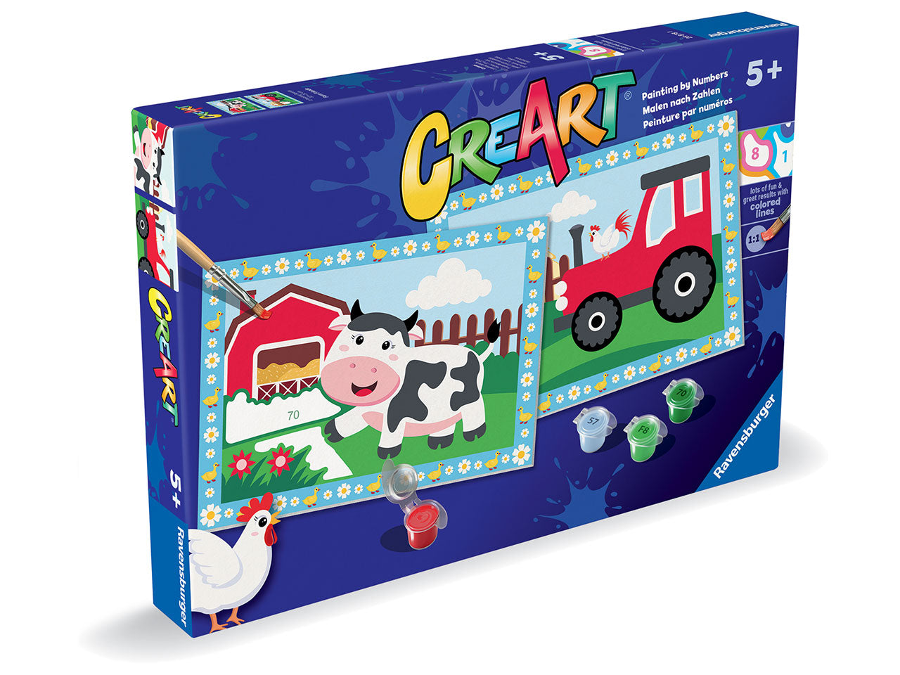 CreArt Serie Junior: Dipingi la Fattoria - Set da 2 Tavole, 5 Colori e Pennello - Ravensburger