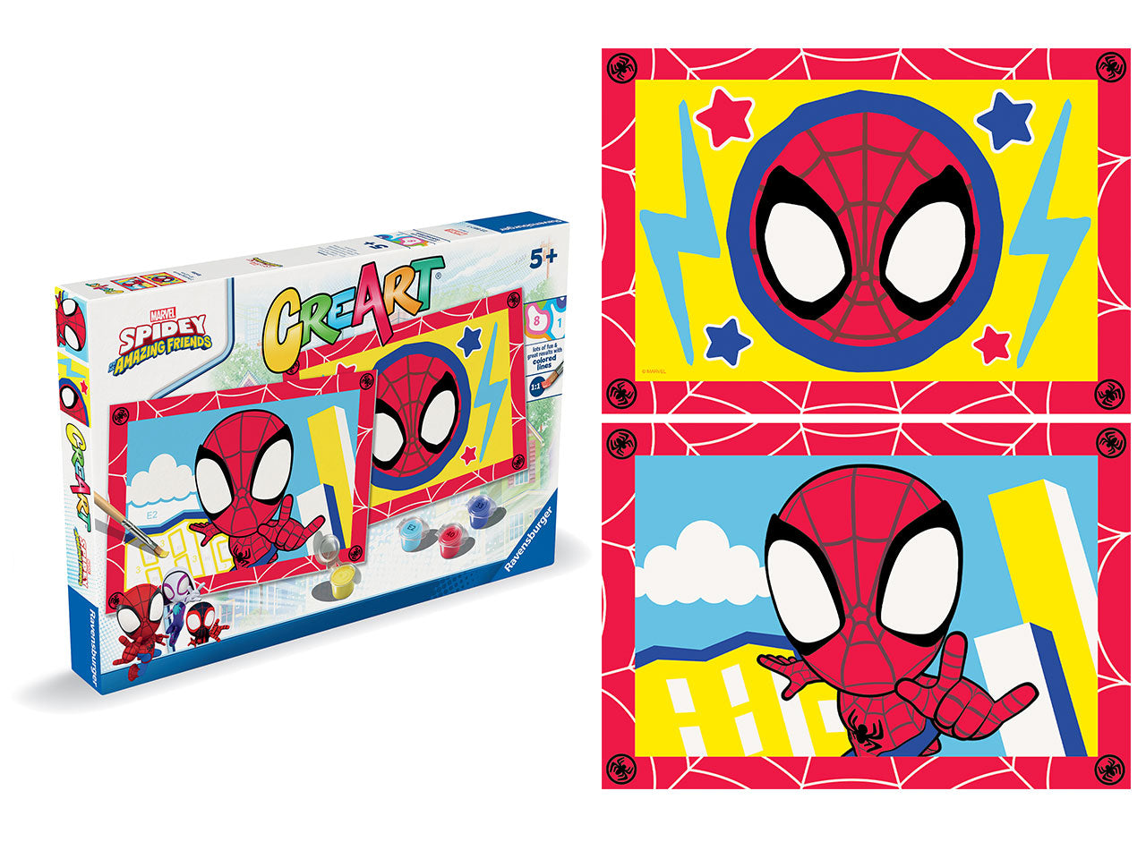CreArt Serie Junior: Dipingi con Spidey - Set Marvel da 2 Tavole, 5 Colori e Pennello - Ravensburger