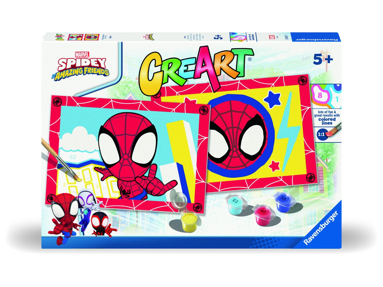 CreArt Serie Junior: Dipingi con Spidey - Set Marvel da 2 Tavole, 5 Colori e Pennello - Ravensburger
