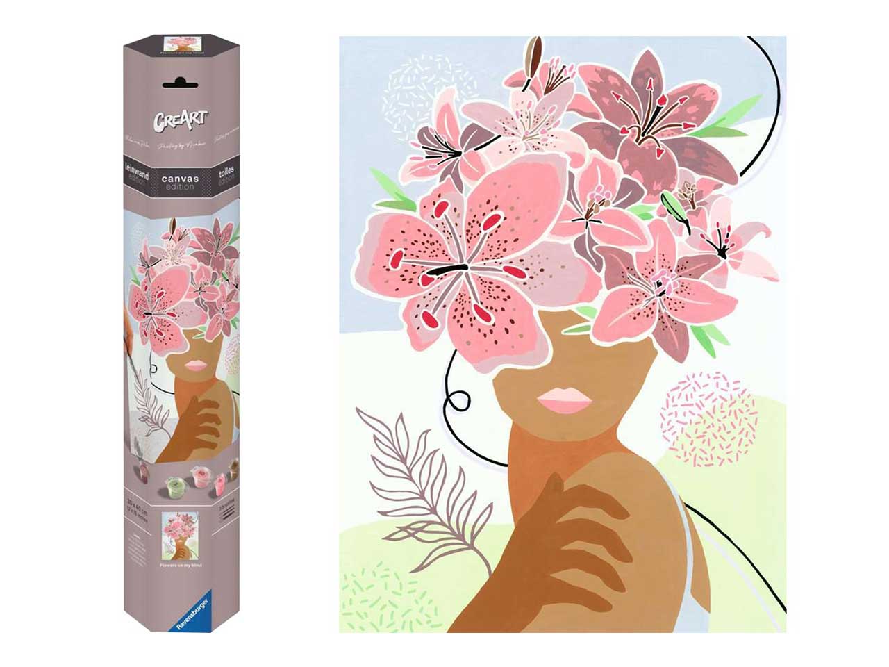 Ravensburger Creart Donna con fiori, kit per dipingere con i numeri, 40x30 cm per ragazzi dai 14+ anni