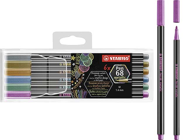 Pennarelli stabilo pen 68 metallic astuccio in plastica 6 colori assortiti 1 mm