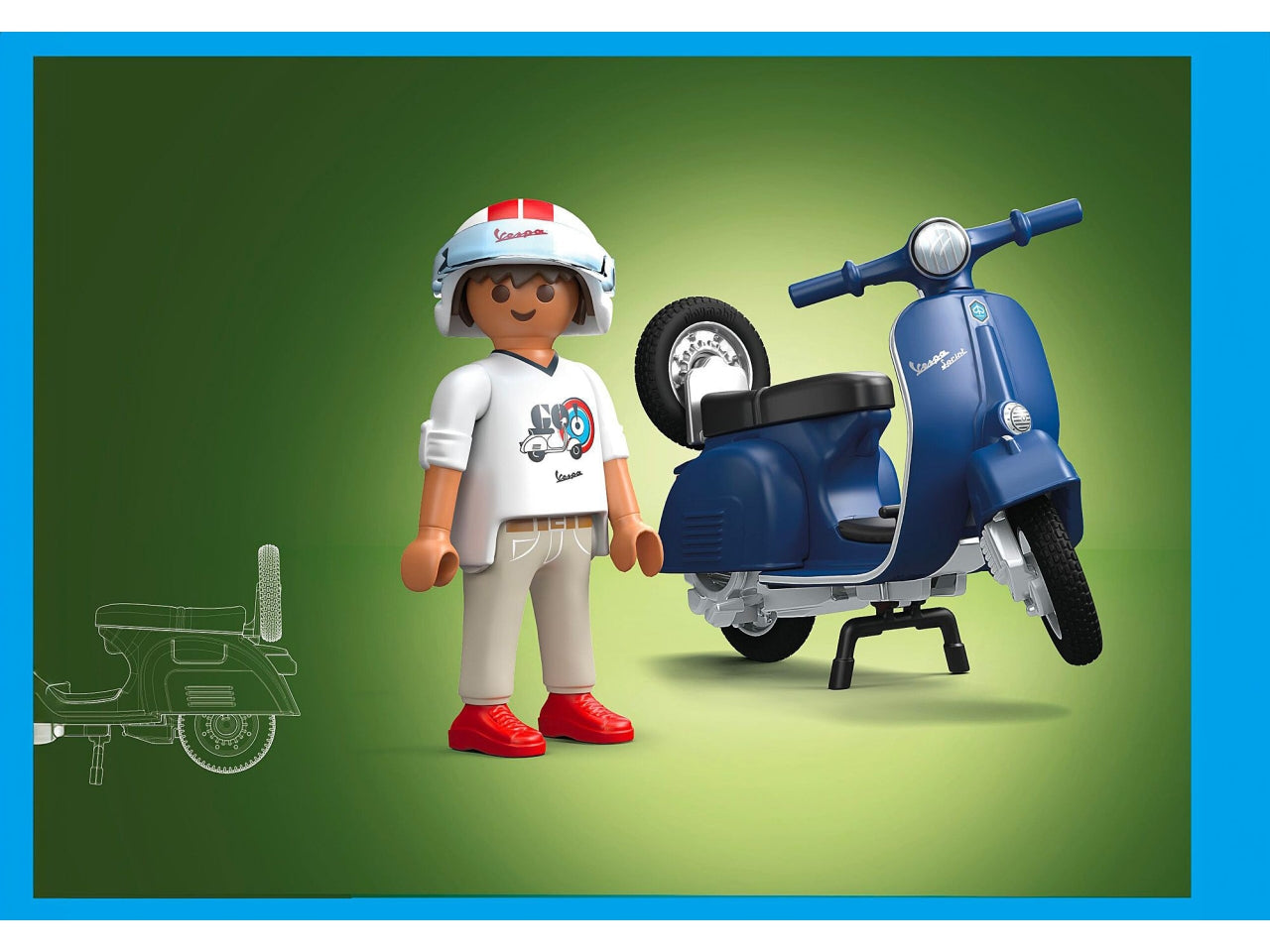 Playmobil 1969 Vespa 150 Sprint Veloce Blu, scooter retrò con personaggio, accessori e cestino, giocattolo per bambini dai 5 anni in su | Playmobil