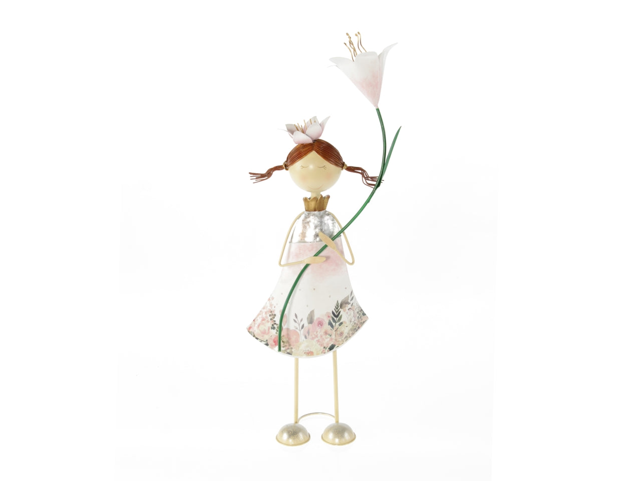 Statua bimba con fiore in metallo country 12,5x10x45 cm - Goldbach