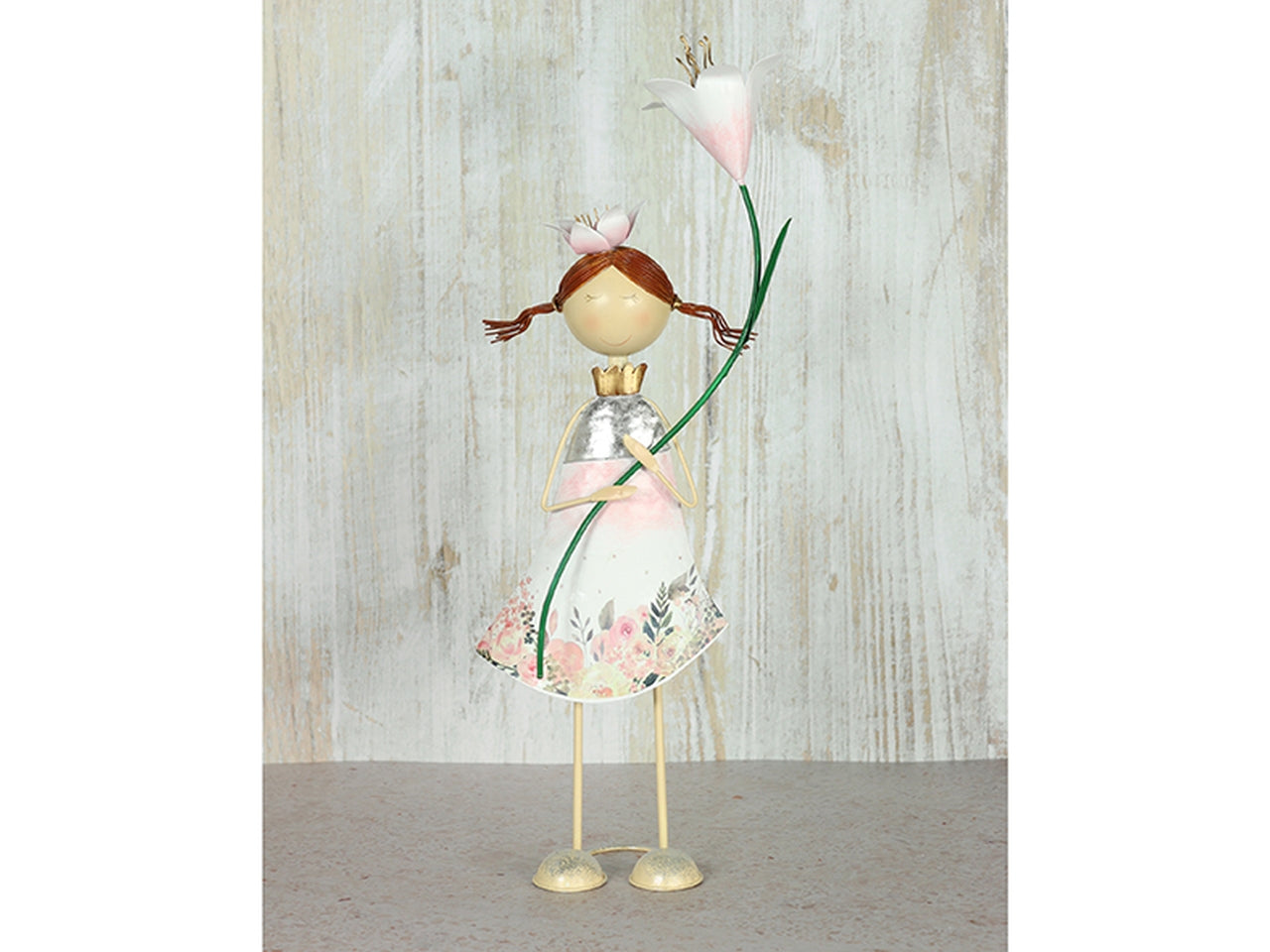 Statua bimba con fiore in metallo country 12,5x10x45 cm - Goldbach