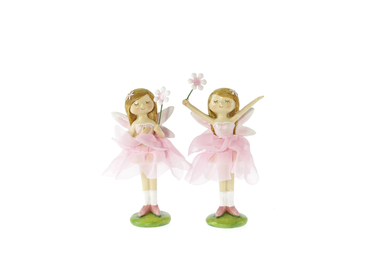 Statua fatina con fiore in poliresina e tessuto rosa kids 7x6x12 cm - Goldbach