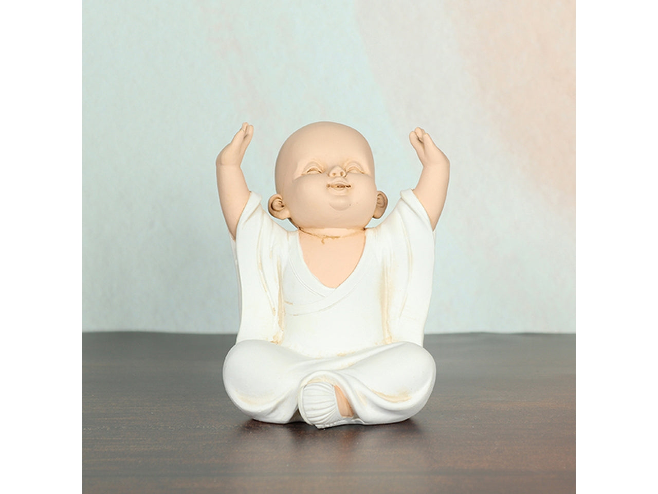 Statua Buddha seduto in poliresina etnico beige e bianco 11,5x11,5x14,5 cm - Goldbach
