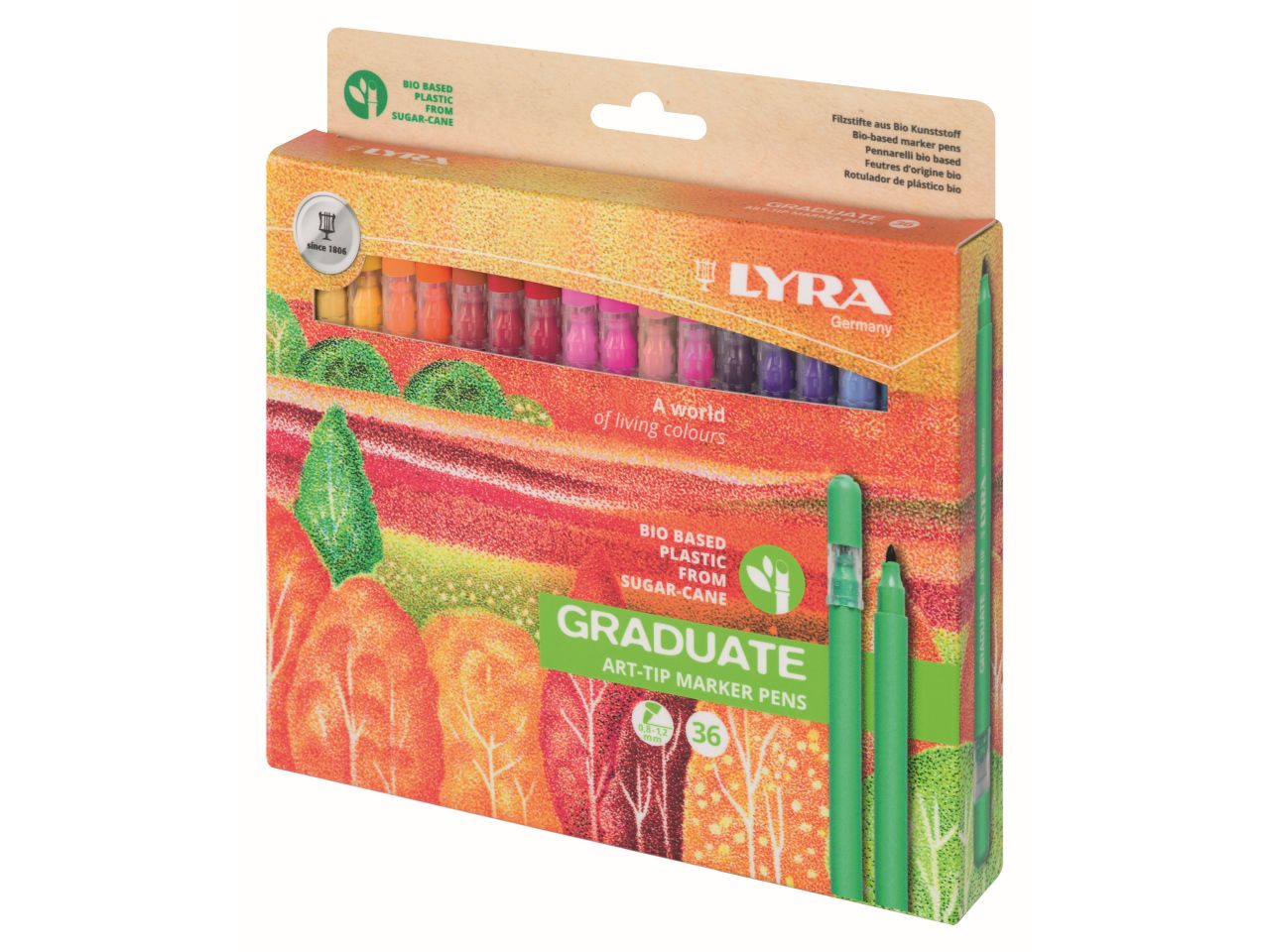 Pennarelli lyra graduate art-tip inodore in plastica bio - la confezione comprende 36 pennarelli