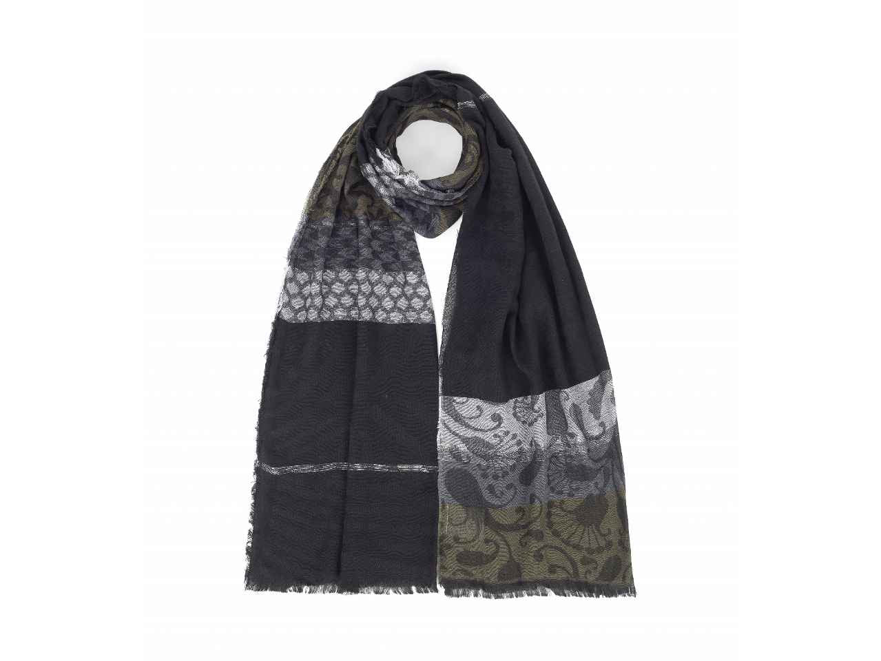 Sciarpa nera patch floreale e lurex 60x180cm
