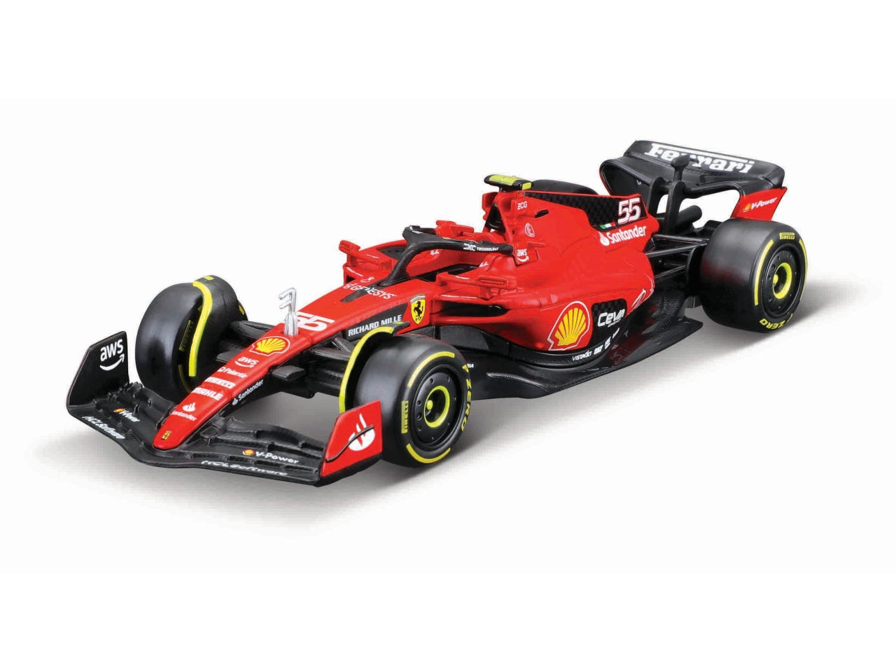 Modellino Auto F1 Ferrari SF-23 #55 Sainz - Scala 1:43: Die-cast Rosso e Nero, Dettagli Realistici, Licenza Ufficiale Ferrari, Dimensioni 31x23x31 cm, Età 3+ | Bburago