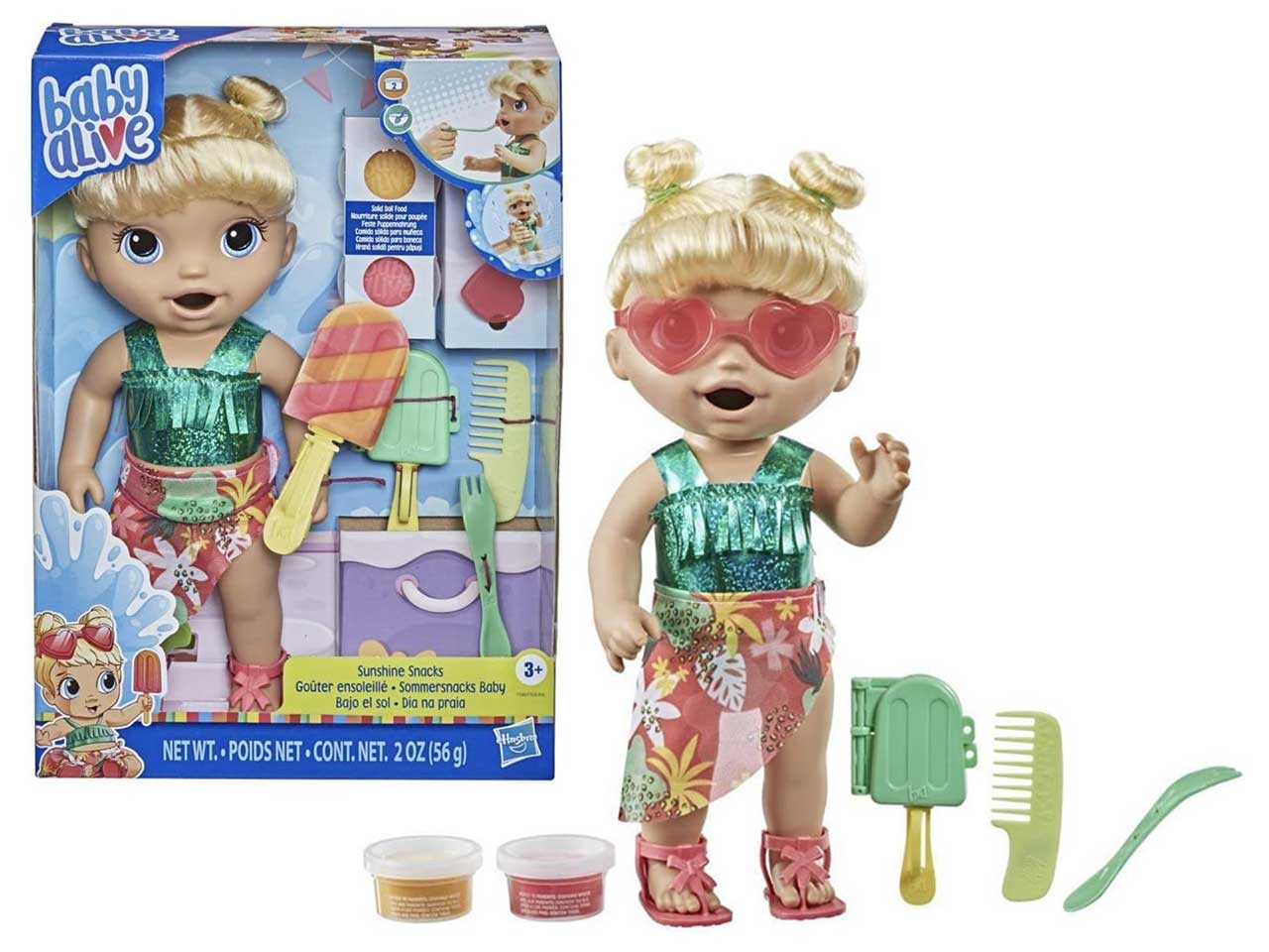 Baby Alive bionda Sunshine Snacks, bambola con accessori inclusi per bambini dai 3+ anni, Hasbro