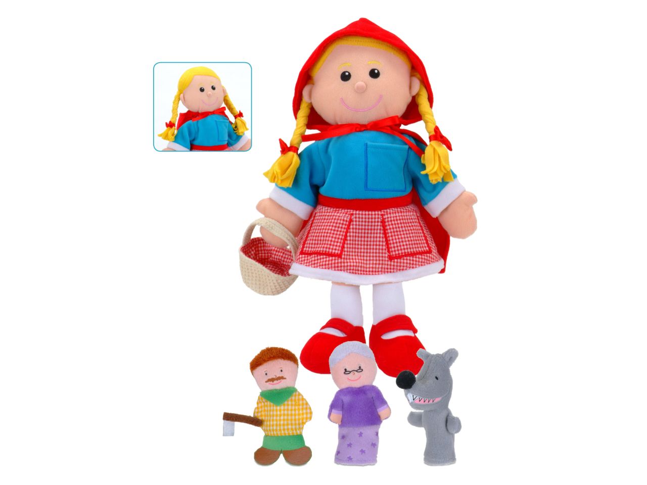 Marionetta 35cm con 3 marionette dito cappuccetto rosso