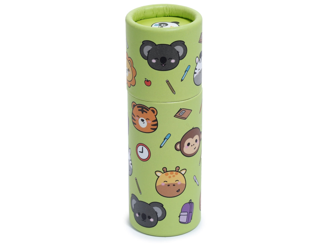 Tubo con 12 matite colorate con animali legno e cartoncino viola e verde - Puckator