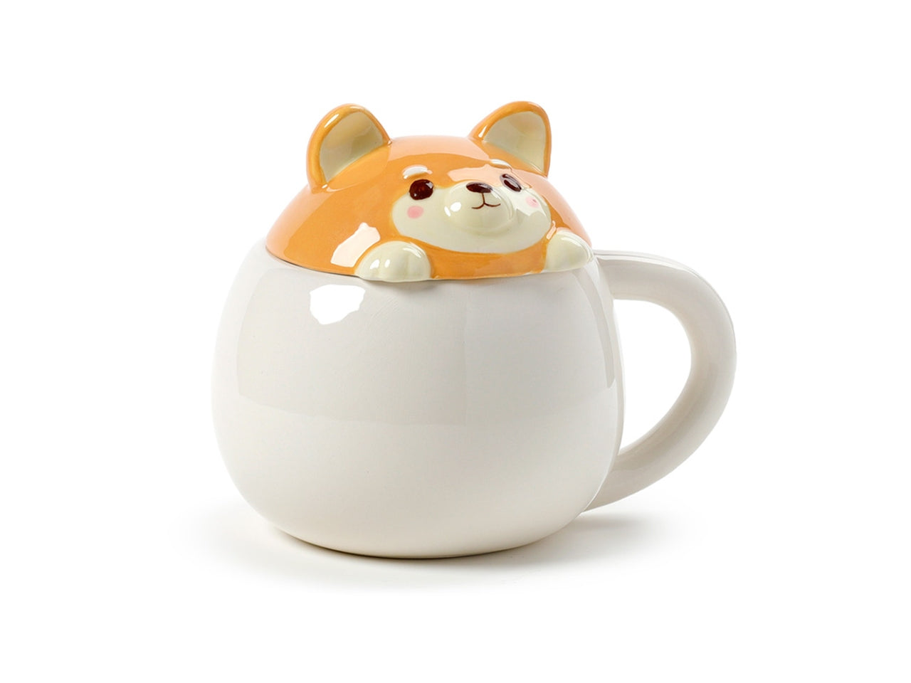 Tazza mug in ceramica dolomite bianco e arancio con coperchio a forma di testa di cane Shiba - Puckator