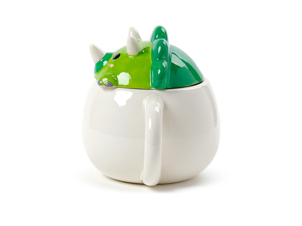 Tazza mug in ceramica con coperchio sagomato a forma di dinosauro verde - Puckator