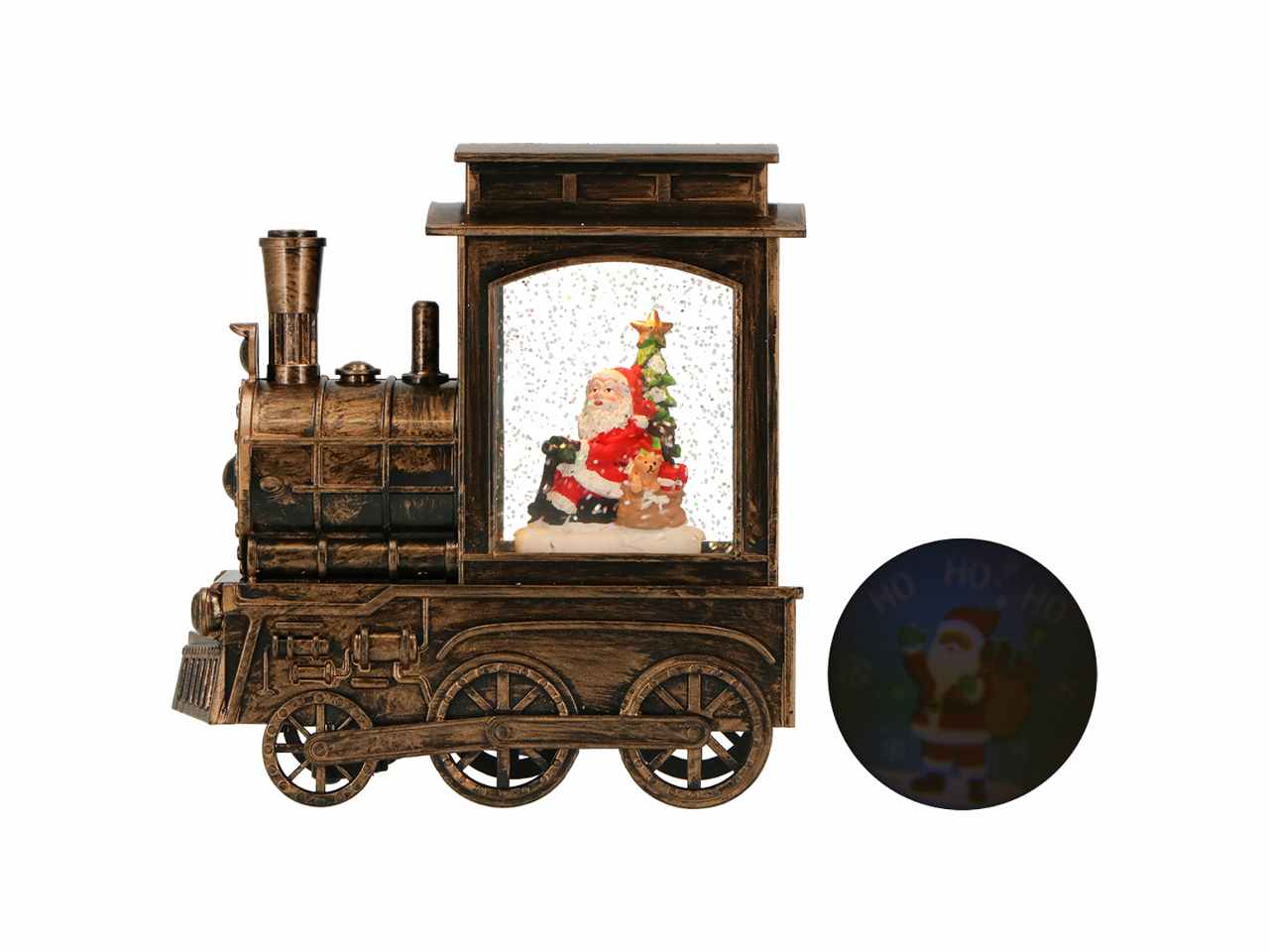 Giostrina treno natalizio bronzo con neve 16,2x8,3x17cm e led