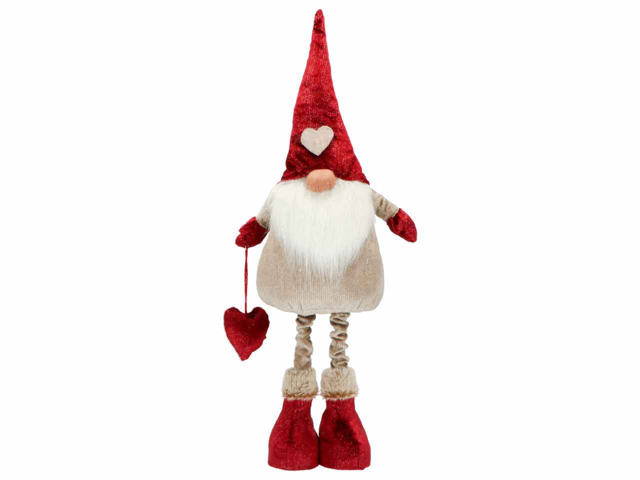 Gnomo con vestito ecru' e cappelo rosso con cuore 22x15x80cm