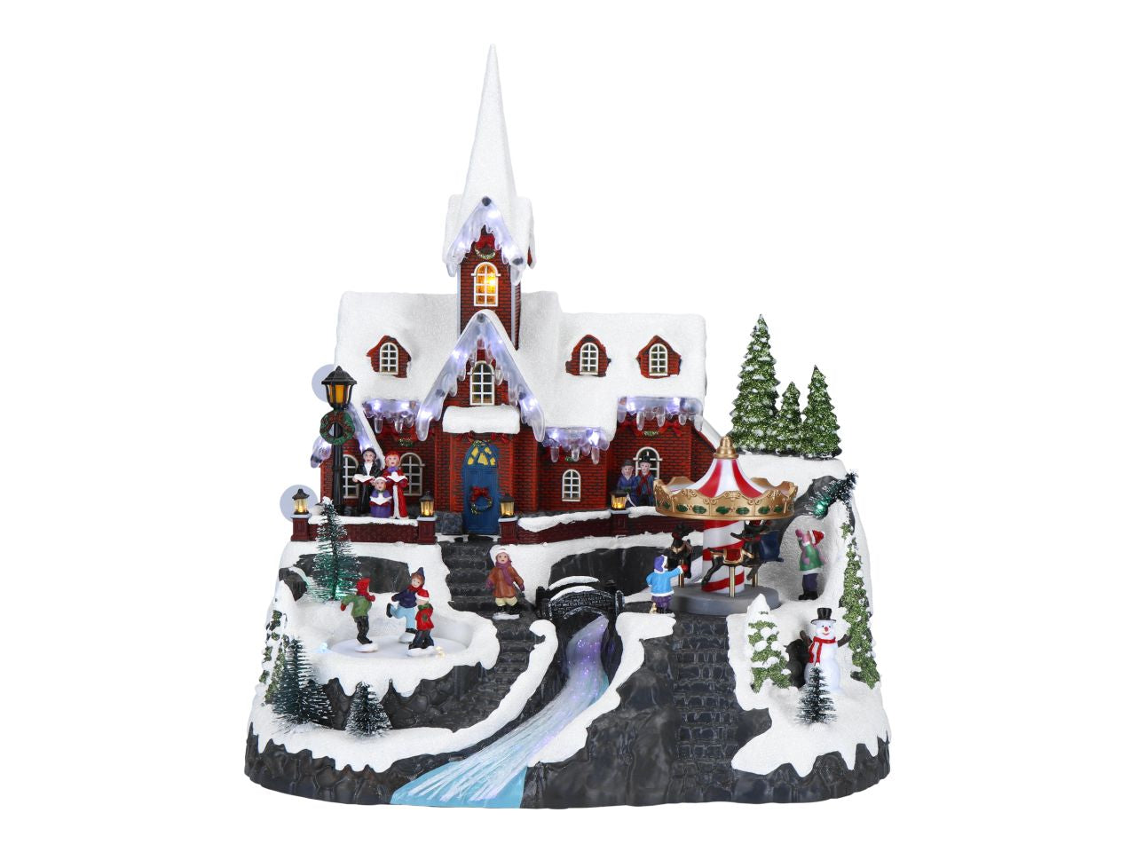 Giostrina animata con chiesa e fiume con led e adattatore misura 33x31x38cm multicolor