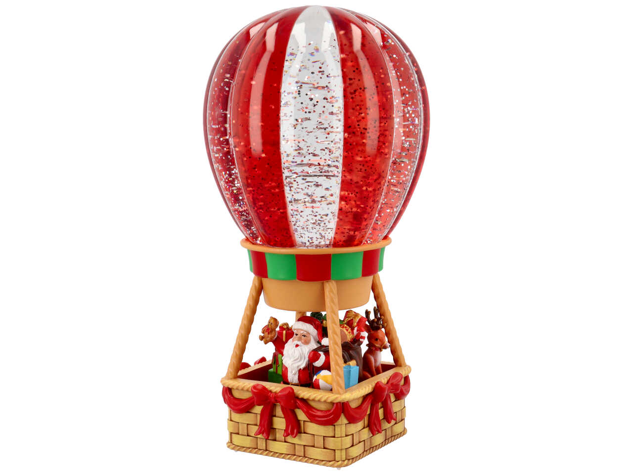 Giostrina natalizia mongolfiera con babbo natale e animali con acqua 12x12x24,8cm con led