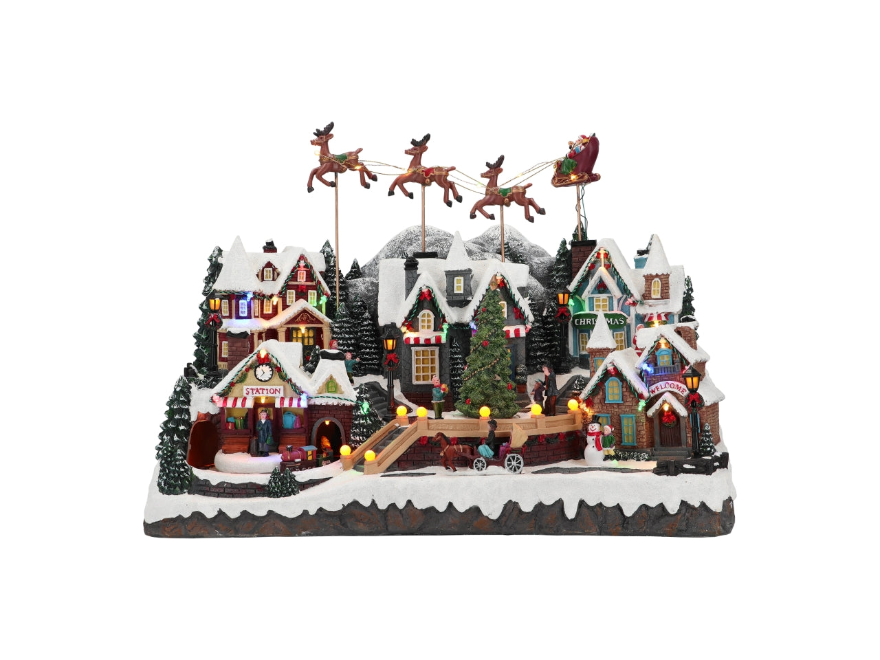 Giostrina natalizia con renne animate 55x32,5x37cm con led