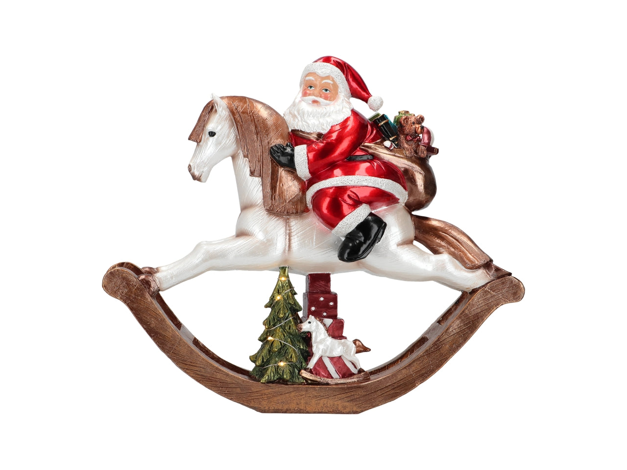 Babbo natale su cavallo a dondolo 37x12x31cm con led
