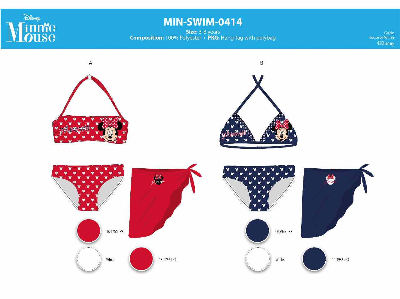 Costume da bagno bimba bikini 3-8 anni minnie