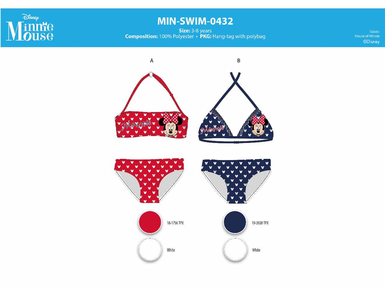 Costume da bagno bimba bikini triangolo 3-8 anni minnie