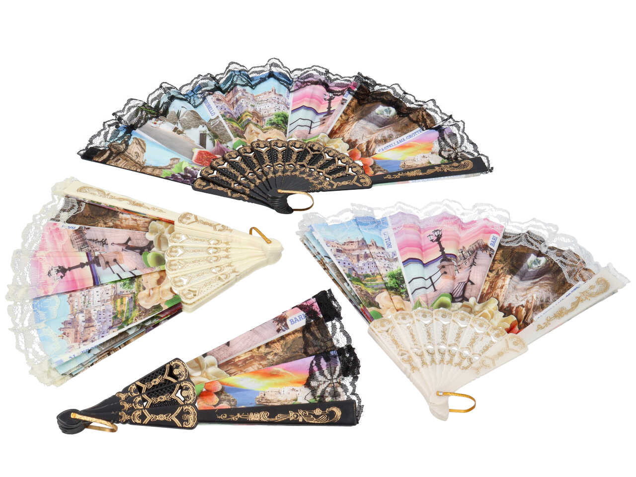Ventaglio in plastica stampati con merletto fantasia puglia d.45cm