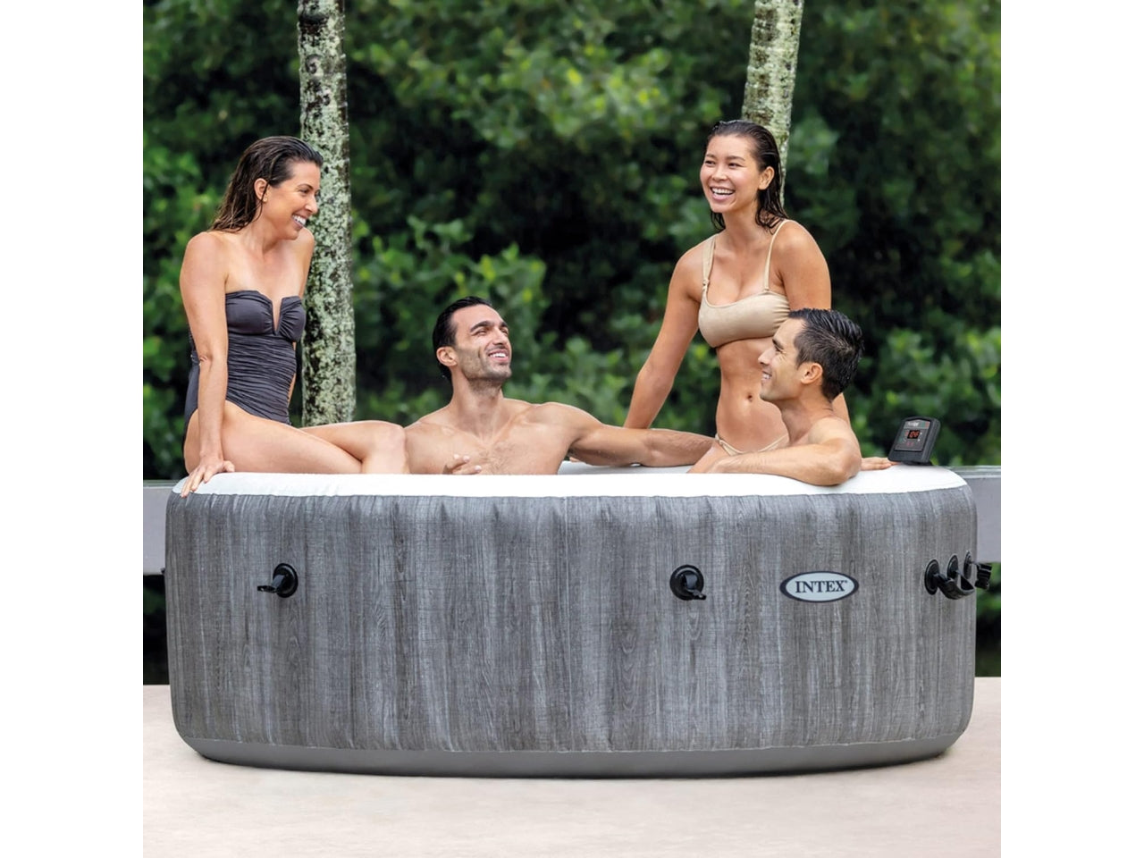 Pure spa greywood deluxe 196x71cm 4 posti con pompa, riscaldatore, sistema purificazione acqua, 2 poggia testa, luce led multi color