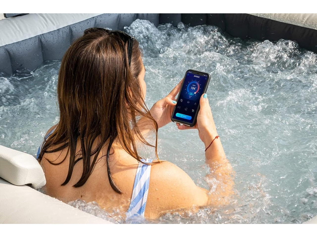 Bubble massage set greystone deluxe 4 posti quadrata con pompa, riscaldatore, sistema di purificazione acqua, 140 getti, telo base, telo copertura, dispenser di cloro