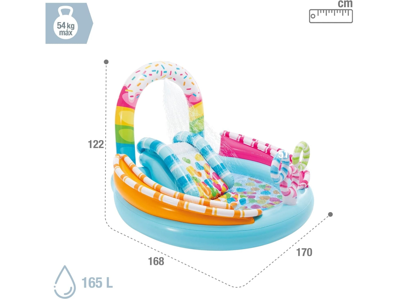 Piscina gonfiabile caramella con scivolo, doccetta, binari per palline e 6 palline multicolor in vinile 170x168x122 cm - Intex